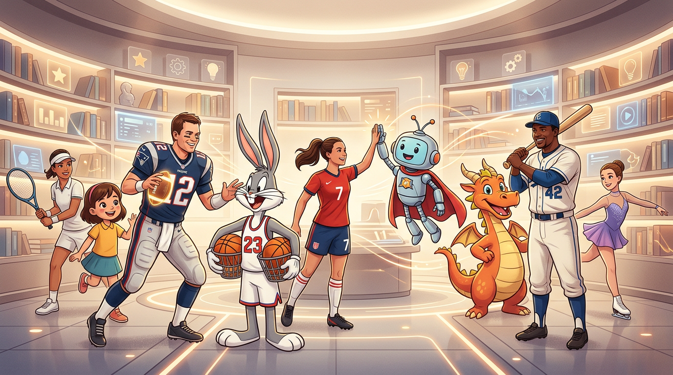 A creative collage showing icons like Shaq and cartoon characters, illustrating the range of AI persona options.