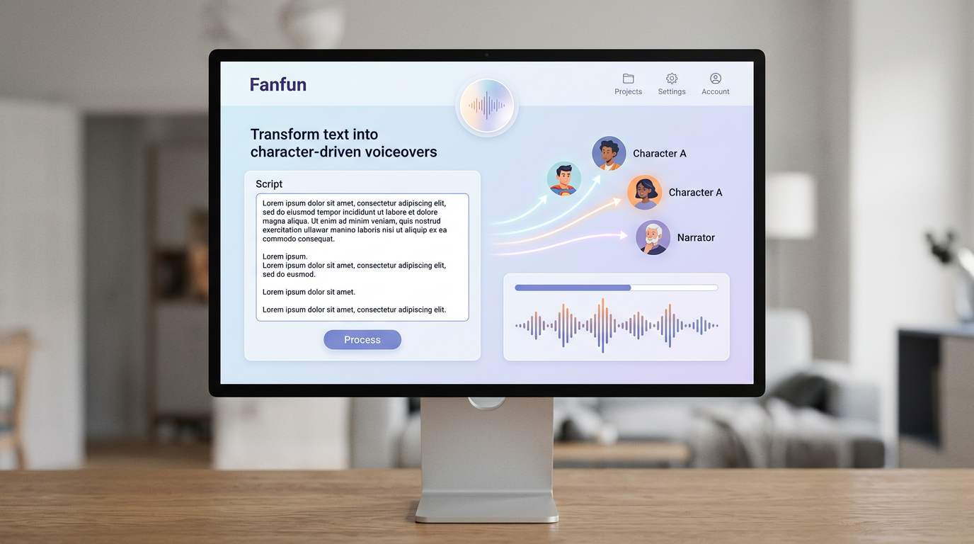 A user interface view of the Fanfun platform generating a character-based audio clip.