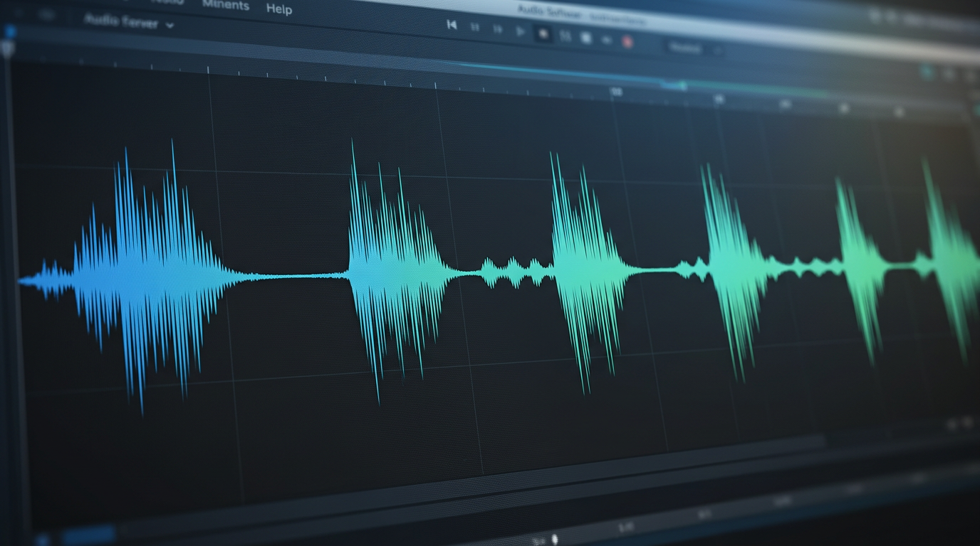 A digital visualization of a voice waveform showing deliberate pauses and rhythmic spacing.