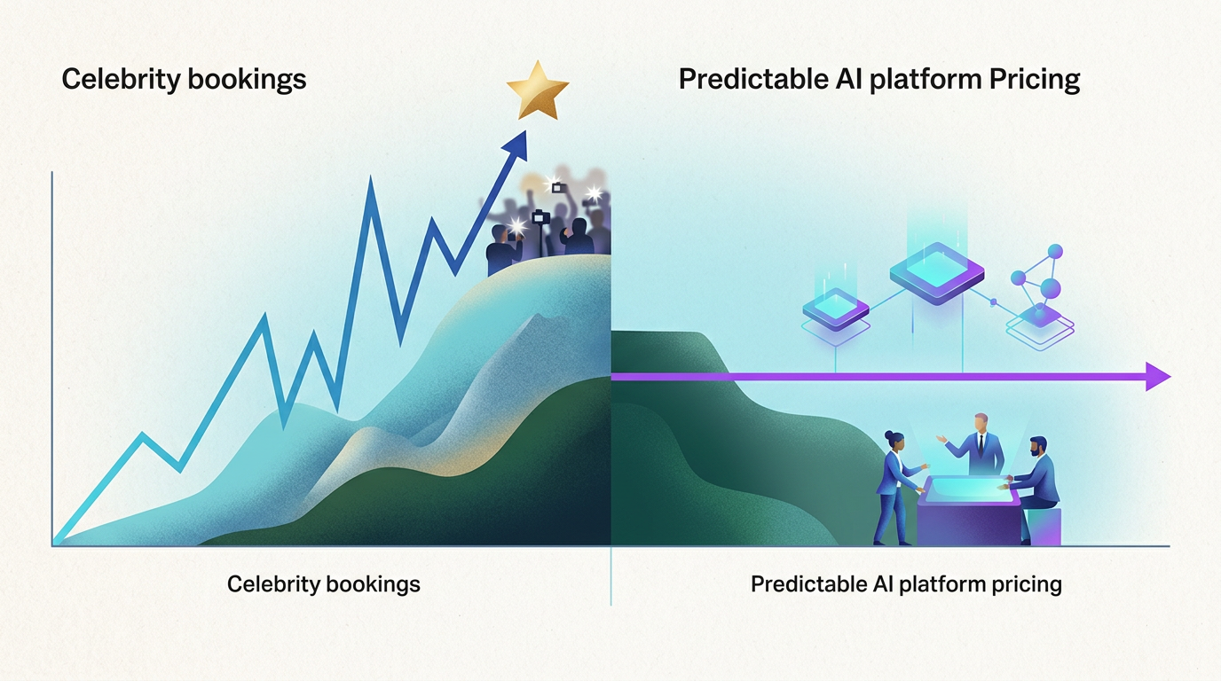 Infographic comparing rising celebrity booking costs against flat AI platform pricing.