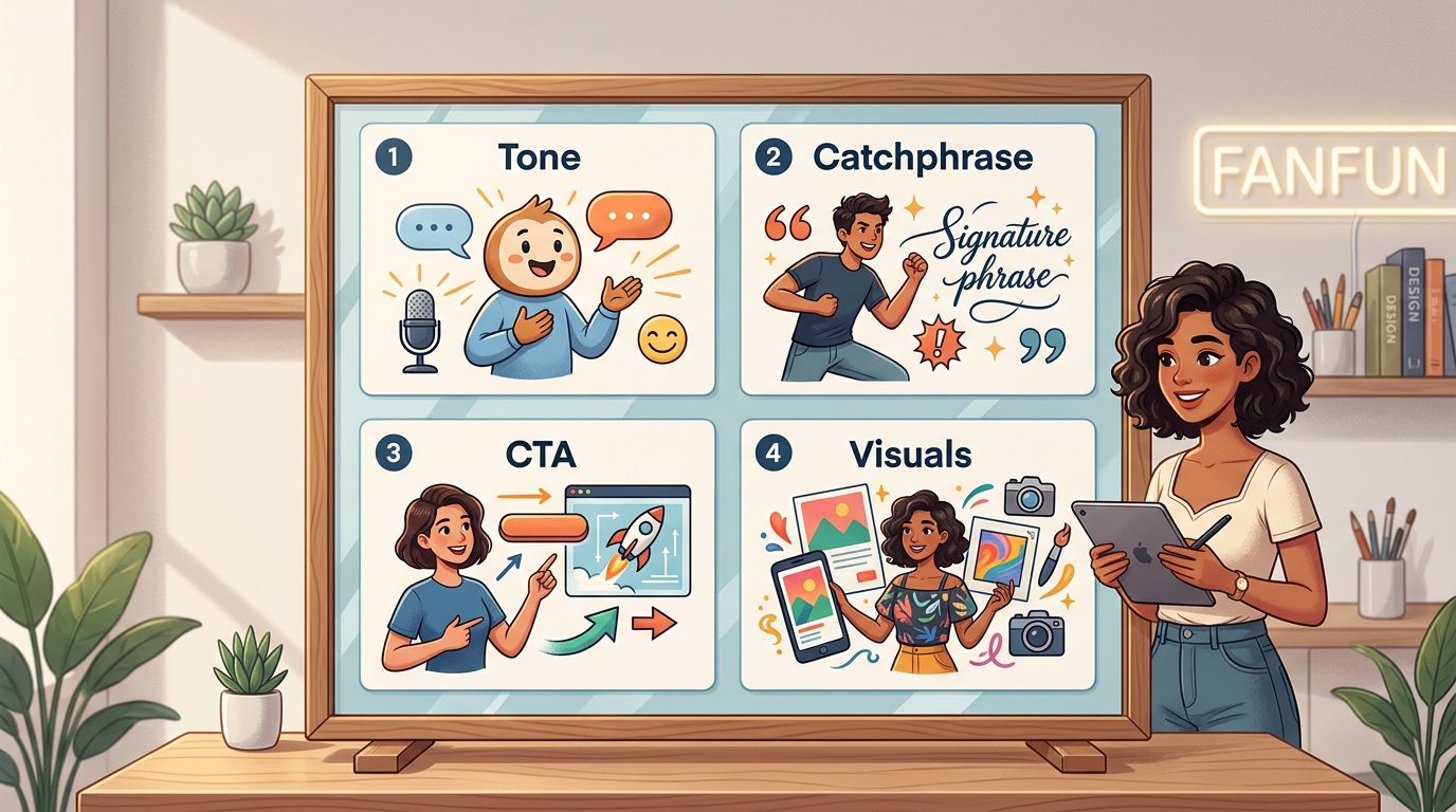 A checklist graphic titled 'The Perfect Character Message' listing four essential elements for high-quality fan content.