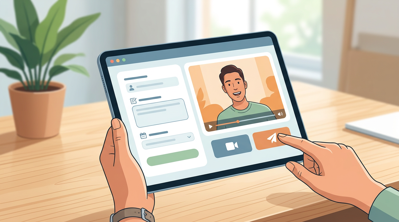 A digital interface showing the Fanfun platform being used to generate a character-driven video message.
