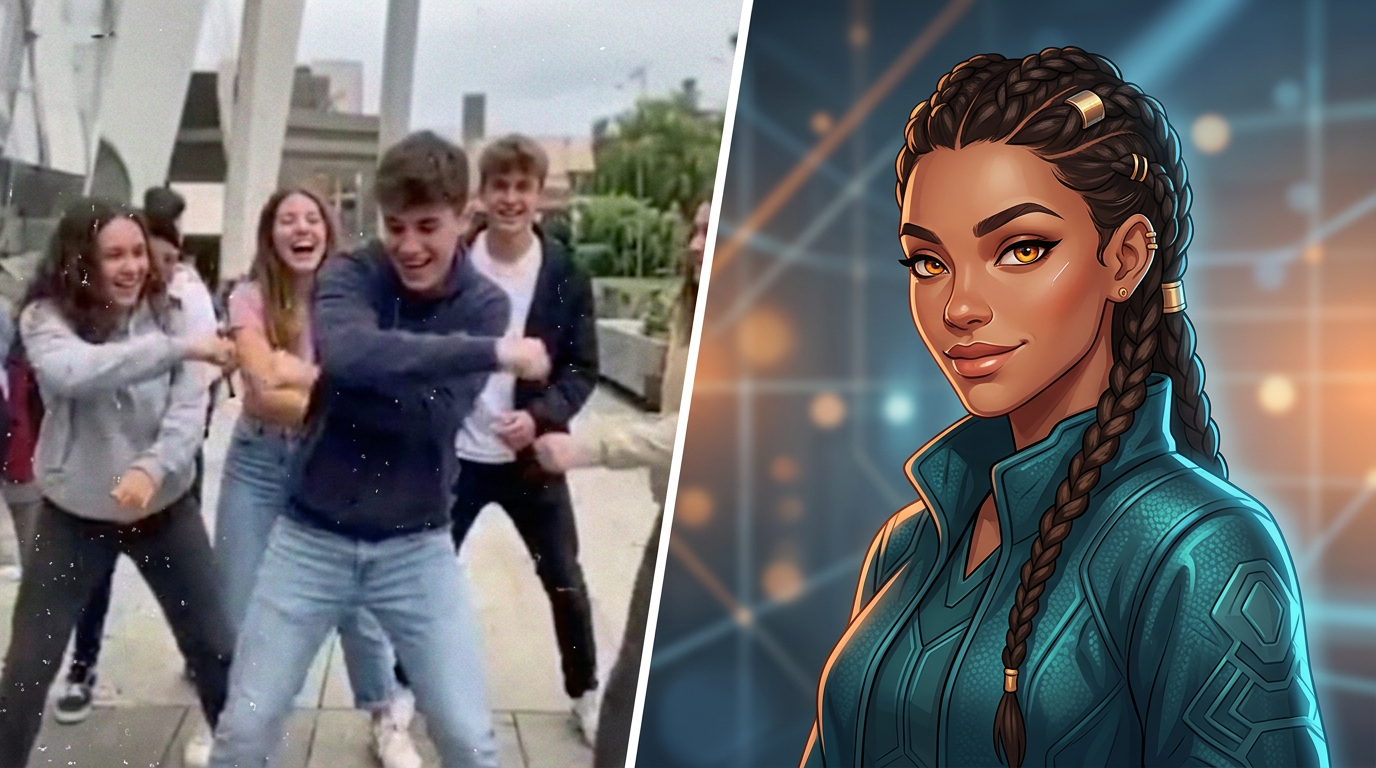 Comparison of raw, viral internet content versus high-quality AI-generated character personas.