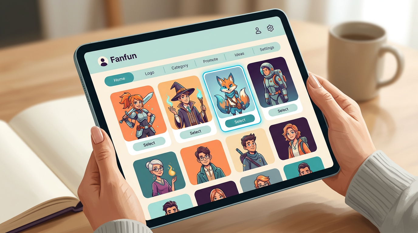 The Fanfun platform interface showing a selection of different AI celebrity personas available for users.