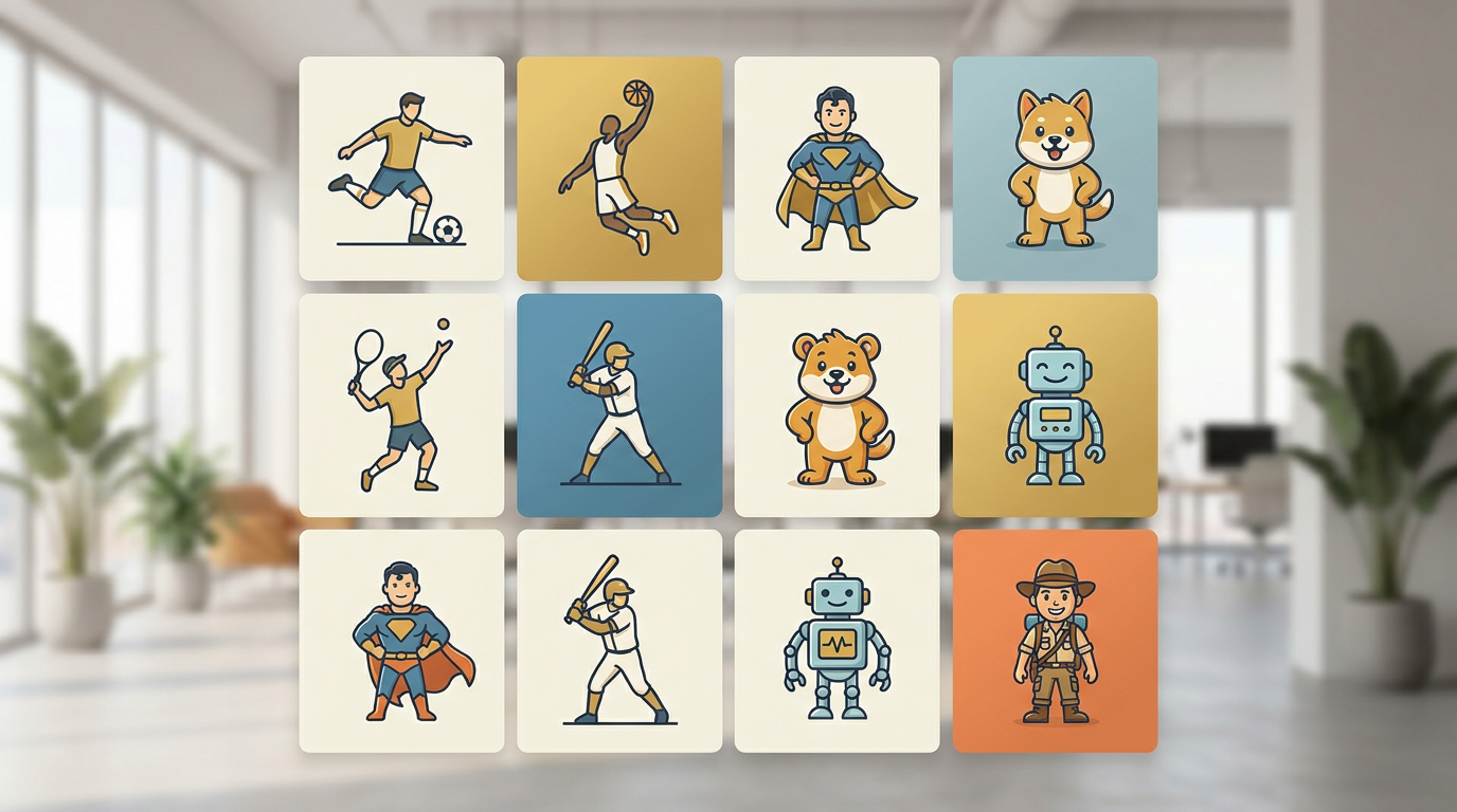 Visual representation of the variety of AI personas available for creative projects.