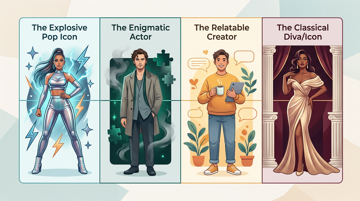 A comparison chart highlighting the different engagement styles of high-energy, character-driven, and aspirational digital personas.
