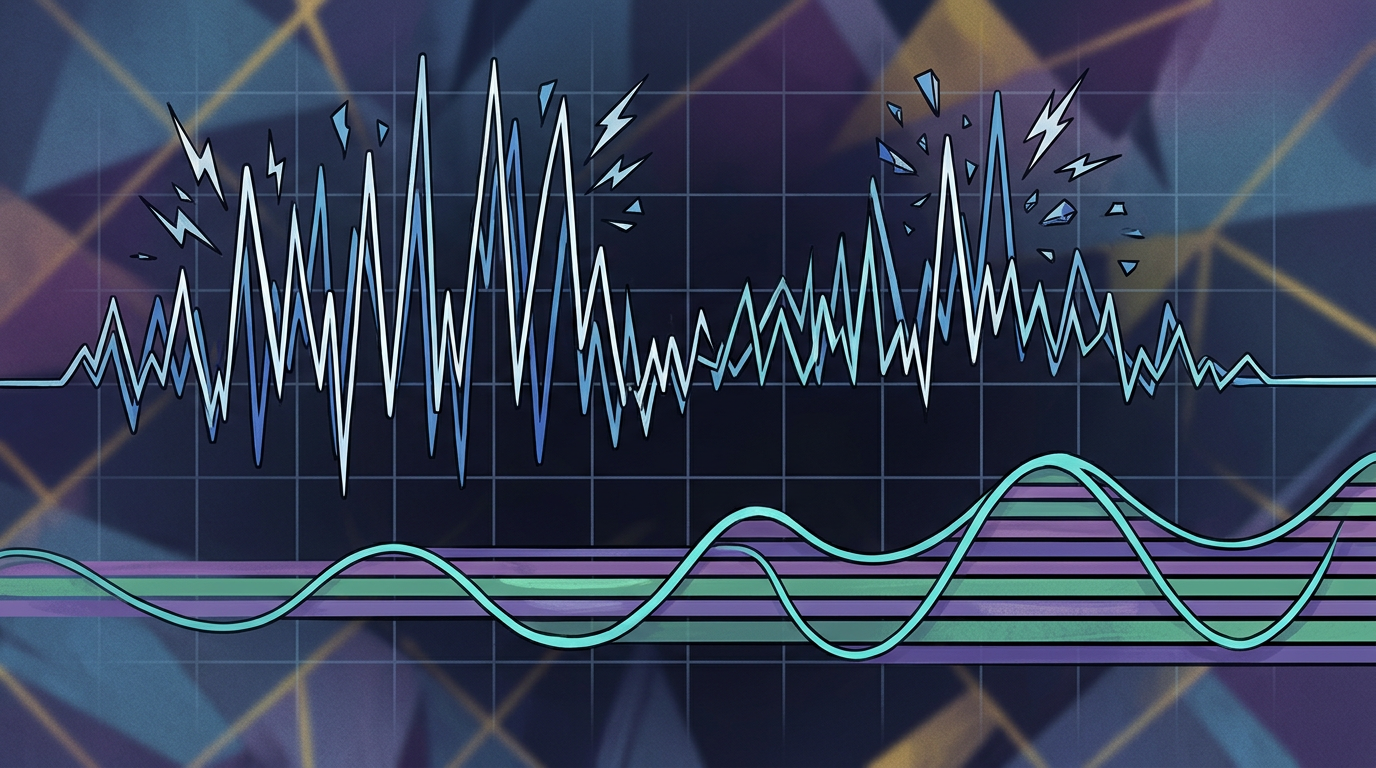 A visual representation of sound waves showing the erratic and intense delivery style of a comedian.