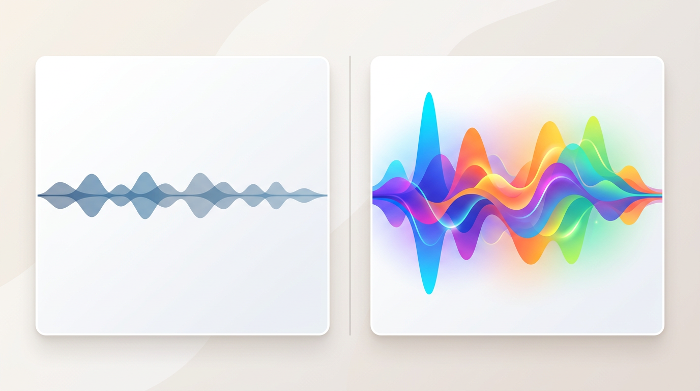 Comparison graphic showing the difference between flat parrot AI mimicry and dynamic, expressive AI persona technology.