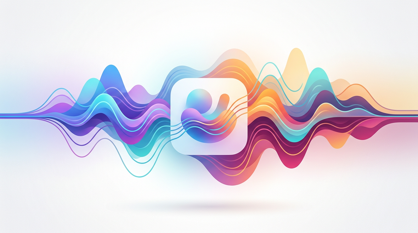 Abstract visualization of digital personality traits and voice waveforms.