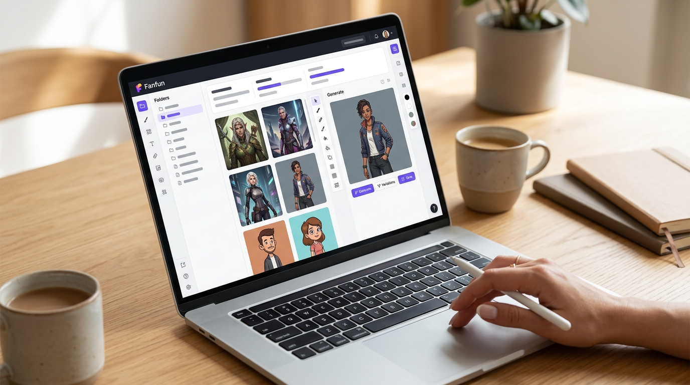 The Fanfun AI interface showcasing various celebrity and character personas available for instant content creation.
