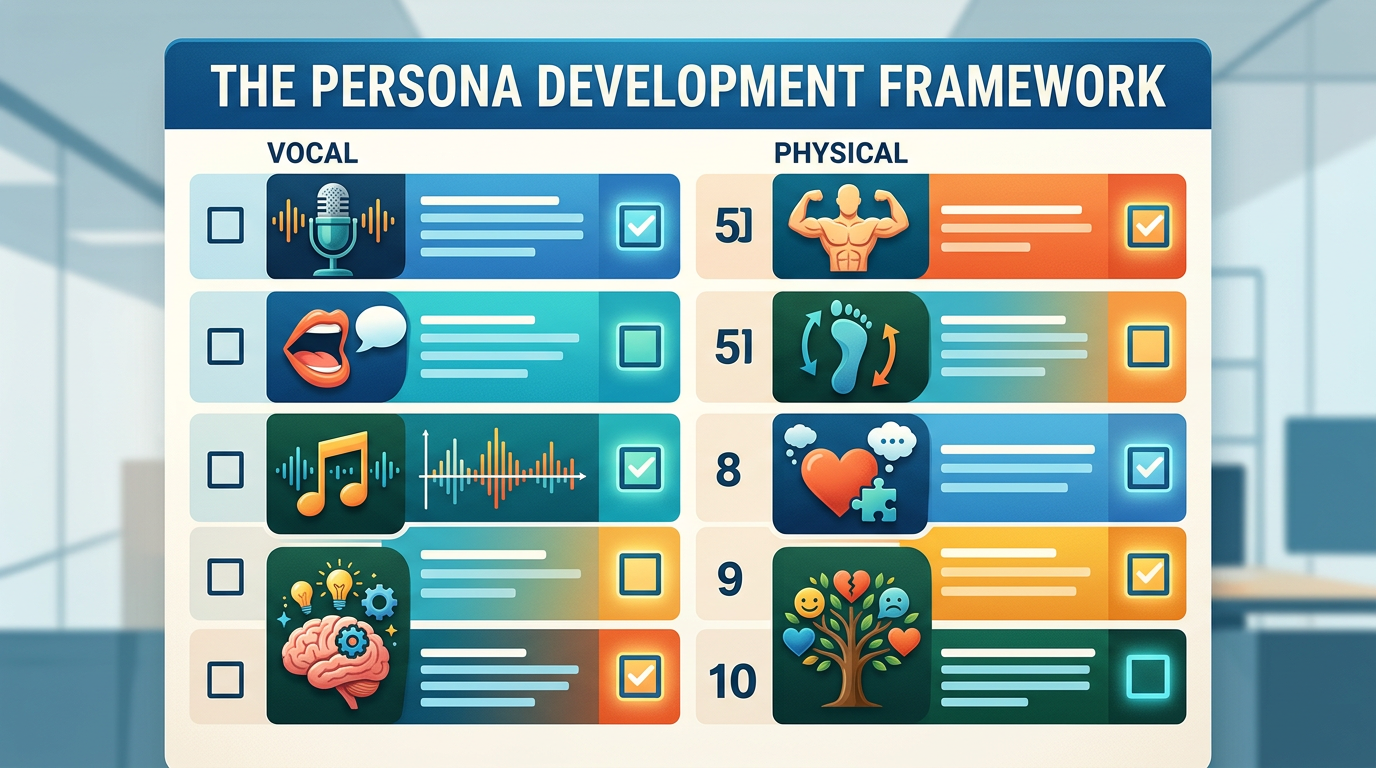A checklist infographic for creators developing new character personas.