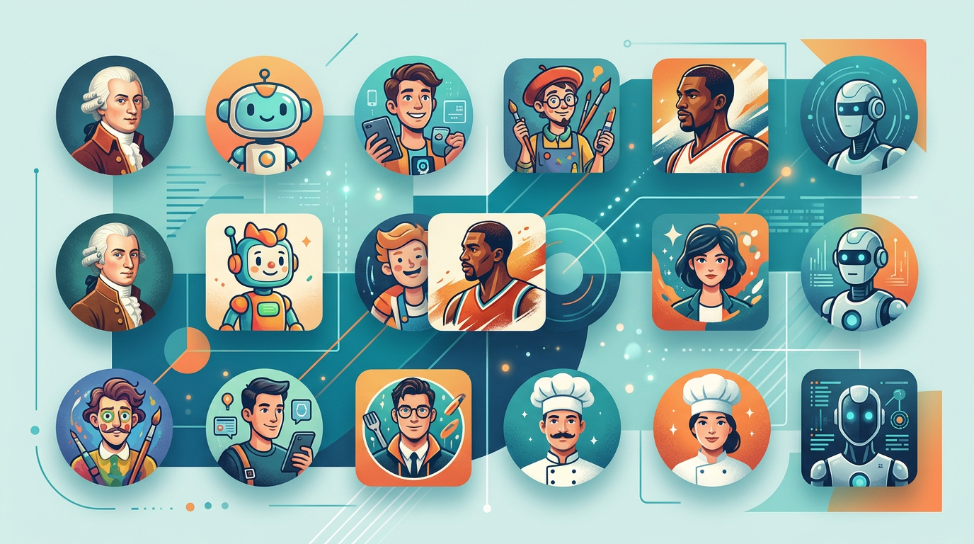 A variety of AI character personas available for content creation.