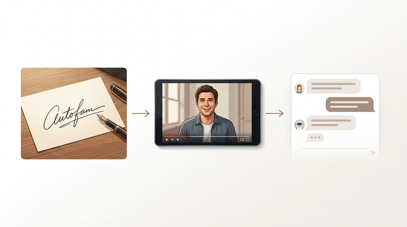 A timeline graphic illustrating the evolution of fan interaction from autographs to AI-powered chat.