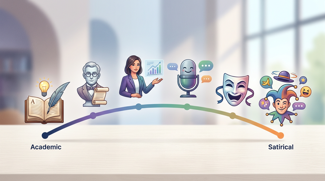 A chart illustrating how different character personas can influence the tone of digital commentary.