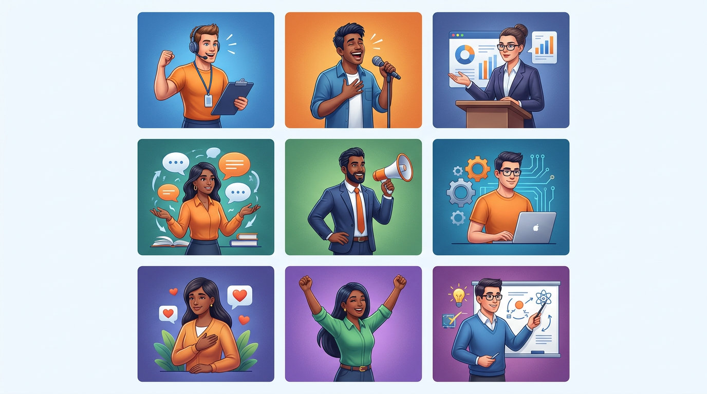 Visual guide showing different voice archetypes for content creators.