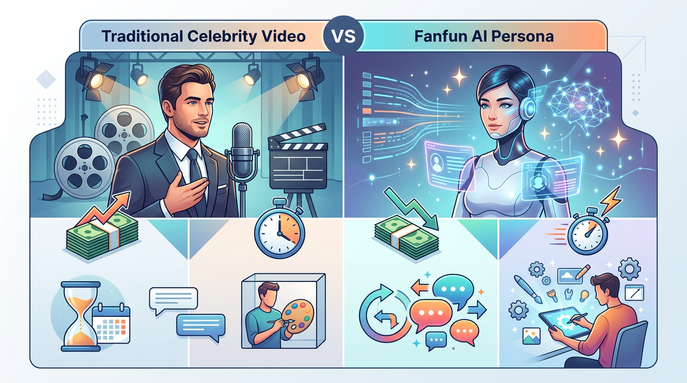 Comparison table showing the benefits of AI-driven fan experiences over traditional celebrity video platforms.