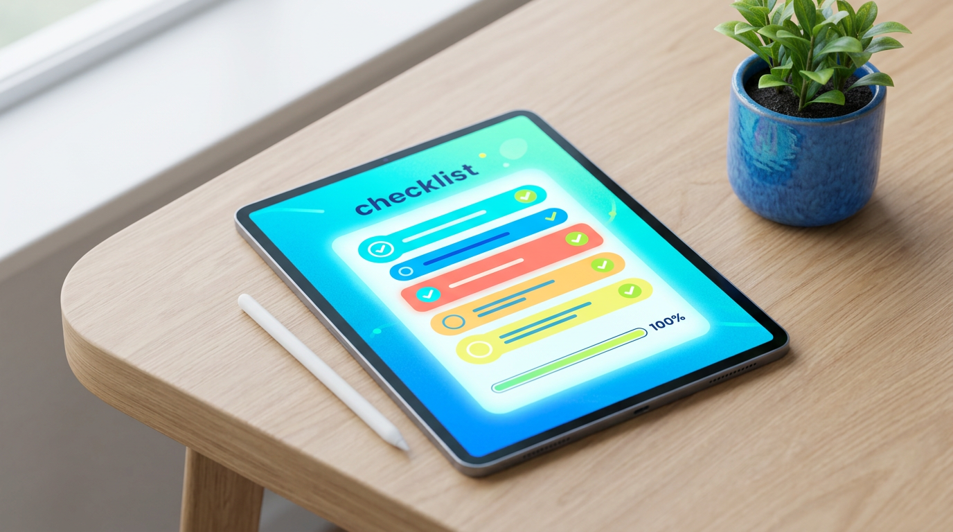 A digital checklist showing the steps to create a successful AI voice video.