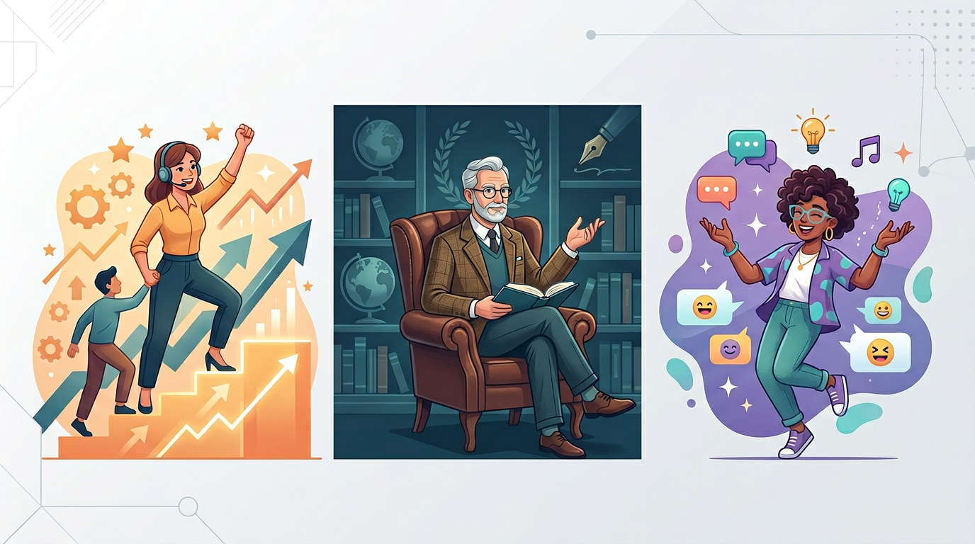 A comparison chart showing the distinct personality traits of different AI celebrity personas.