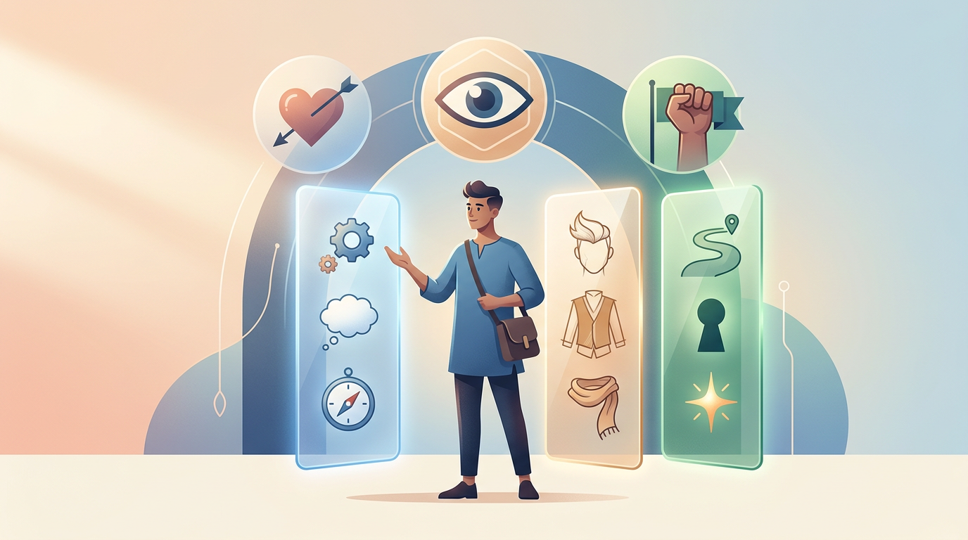 An infographic detailing the three essential steps to designing a memorable AI character.