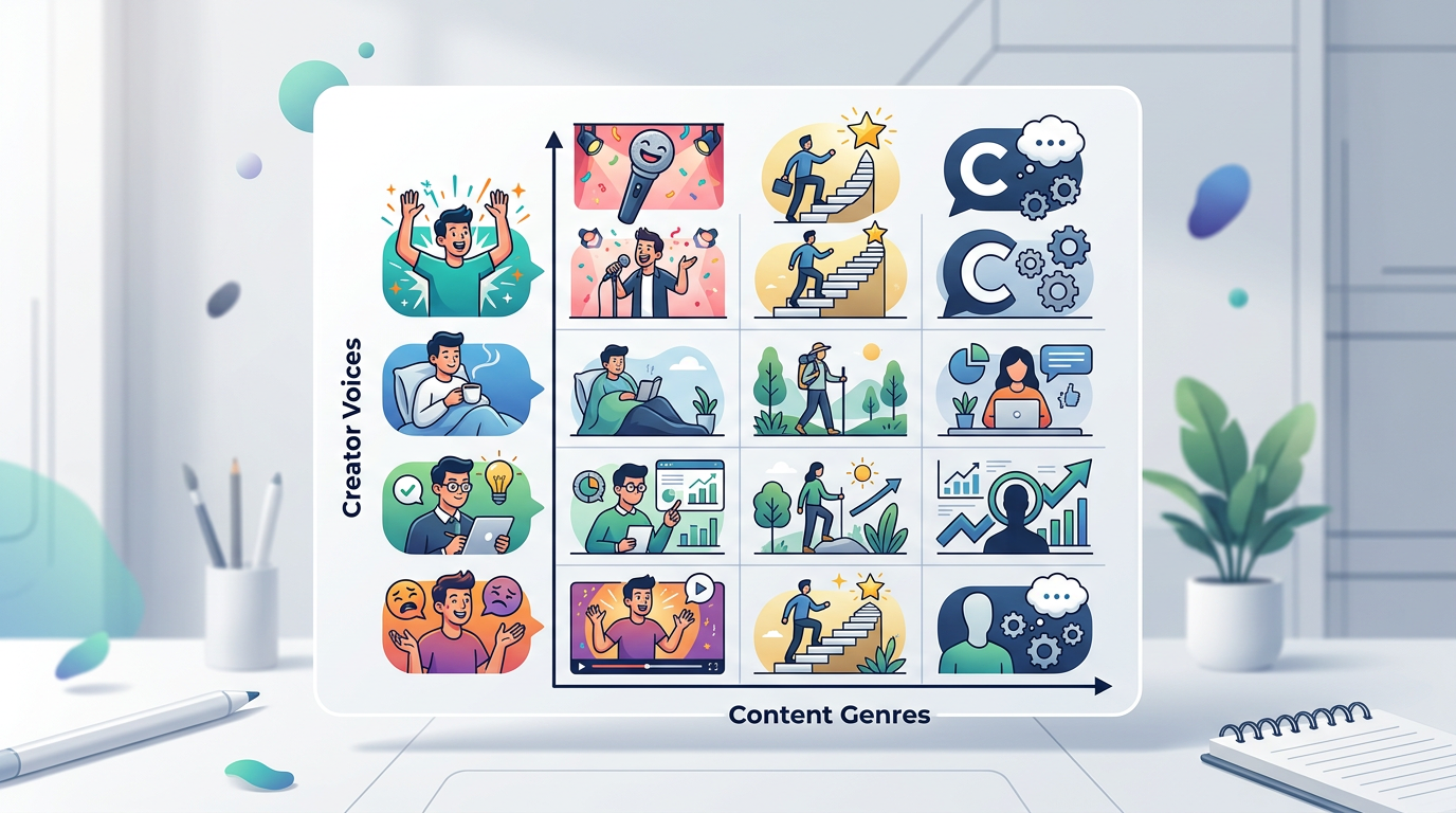 A matrix chart showing how to choose the right AI persona for different types of social media content.