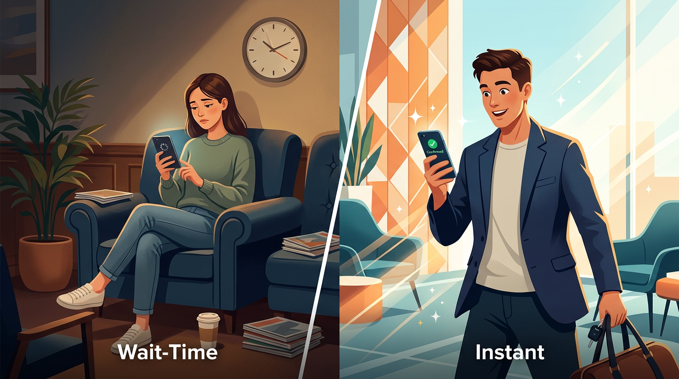 Infographic comparing traditional celebrity booking wait times with instant AI generation on Fanfun.