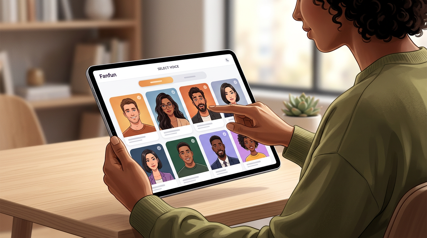 A user navigating the Fanfun AI platform to select a celebrity persona for a video project.