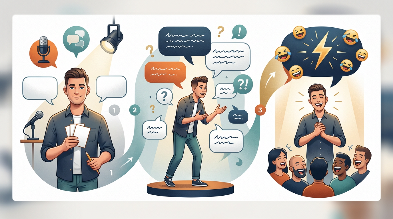 An infographic showing the three steps to writing a successful roast script.