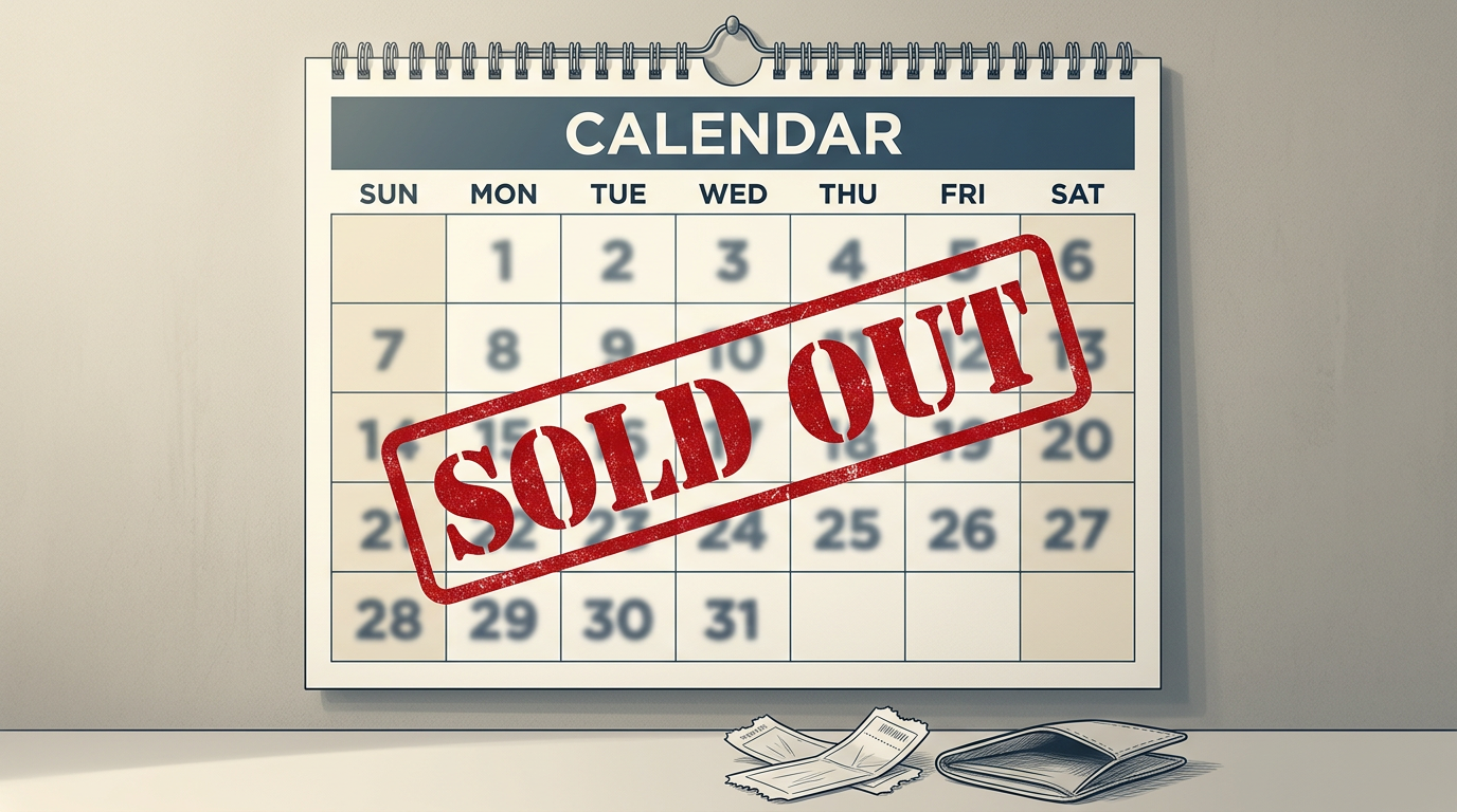 A calendar showing limited availability for celebrity bookings.