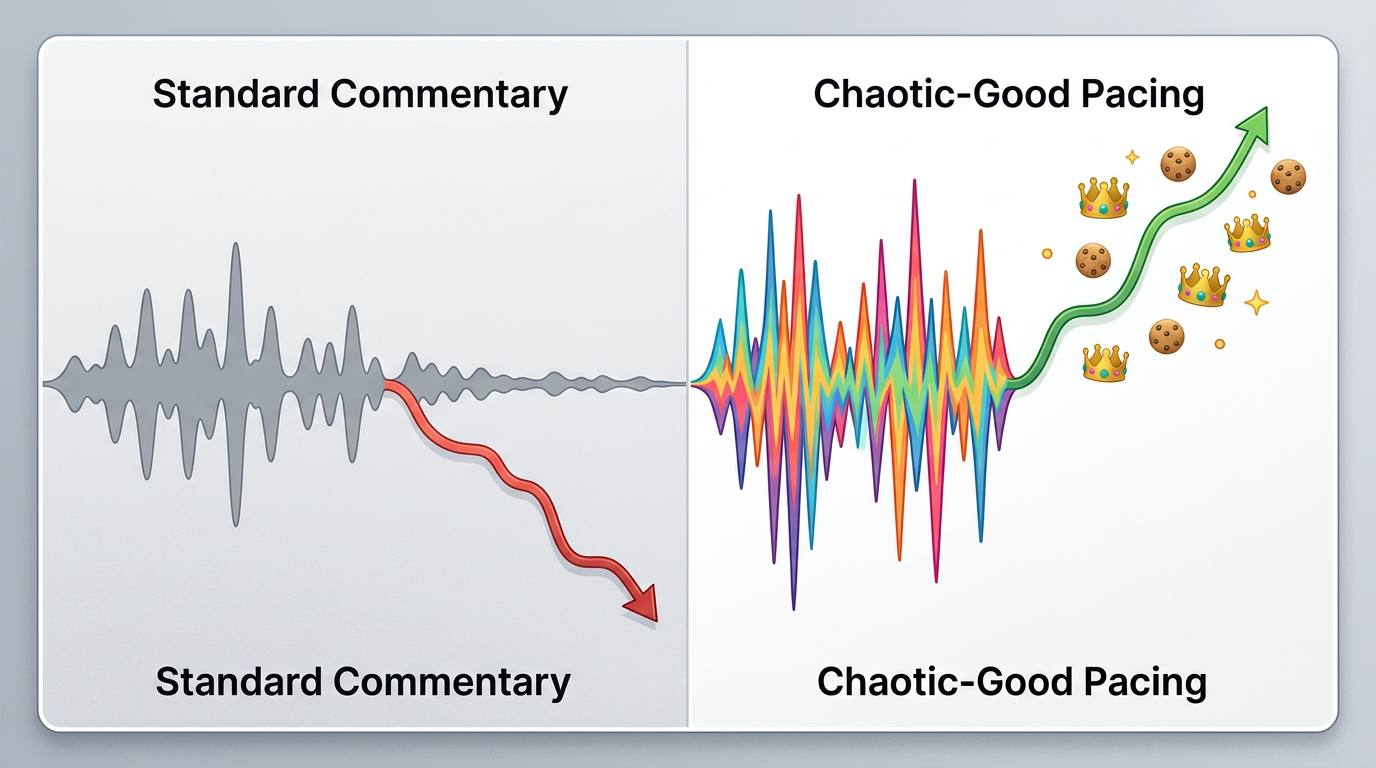 A graphic comparing flat commentary soundwaves with highly dynamic, high-retention soundwaves.