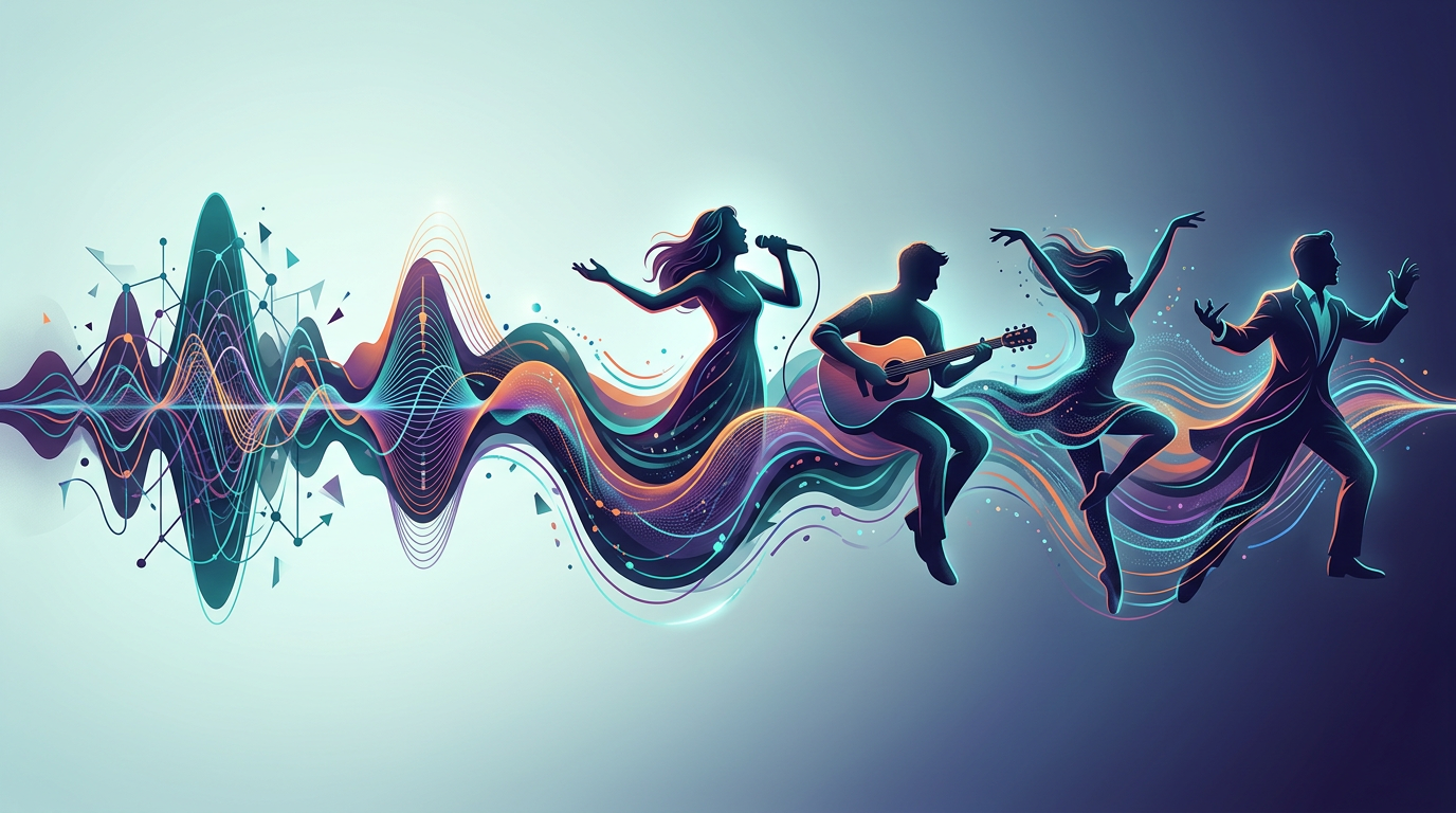 Abstract representation of AI voice and performance fluidity.