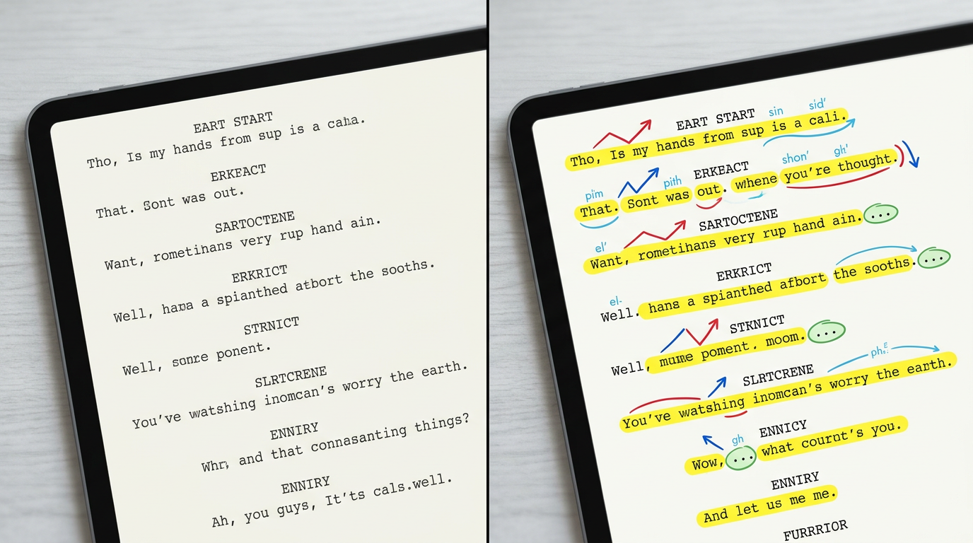 A visual comparison of a standard script versus an AI-optimized script with directorial markup.