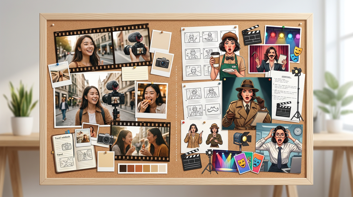 A visual timeline showing the transition from lifestyle vlogging to complex, character-led short-form content.