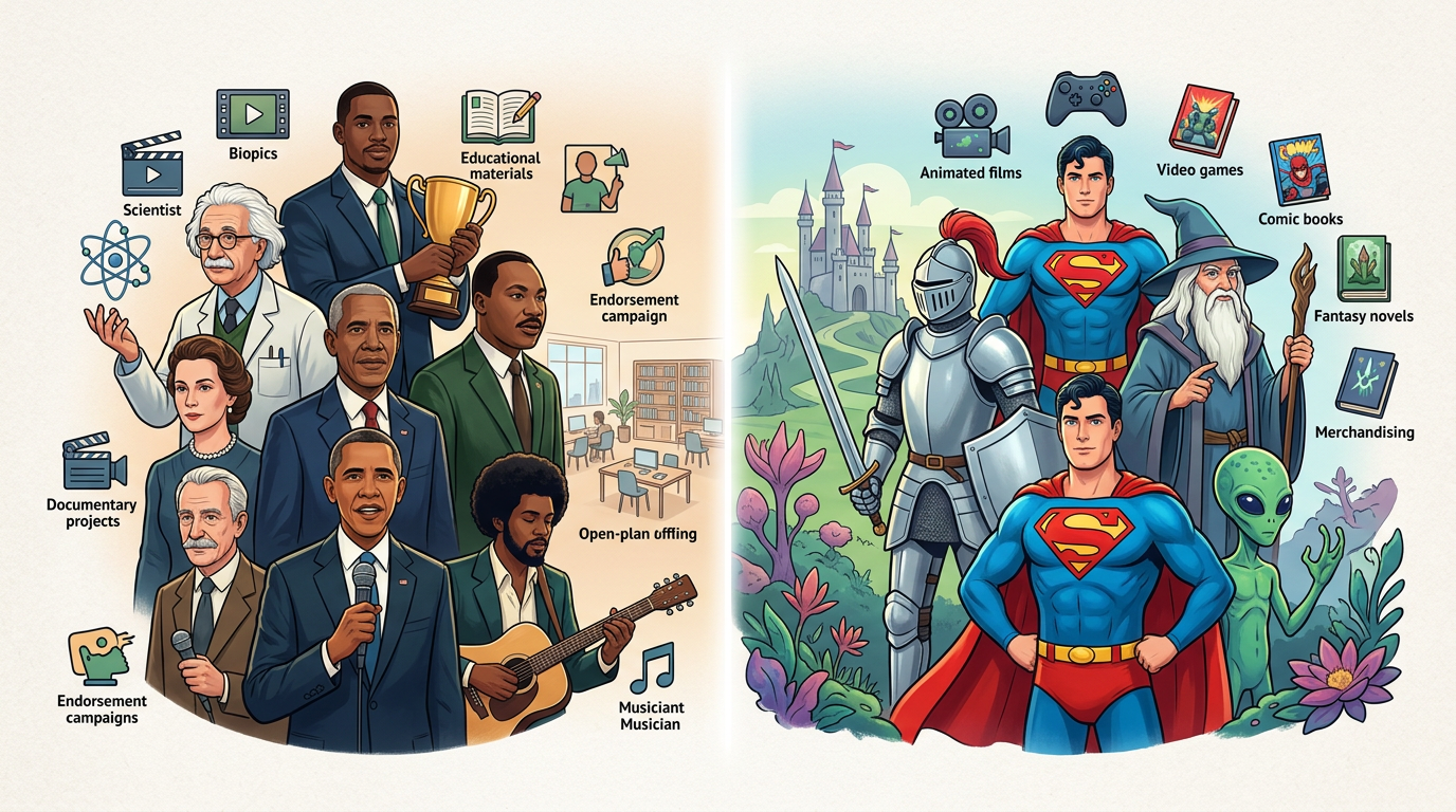 A comparison table for choosing between real-world celebrity AI and fictional character AI.