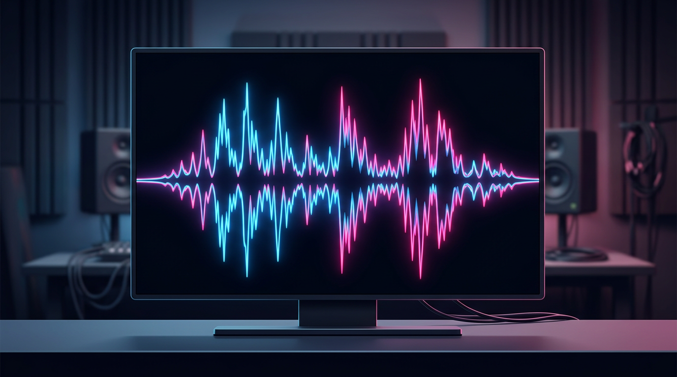 A glowing neon audio waveform on a dark screen representing emotional vocal dynamics.