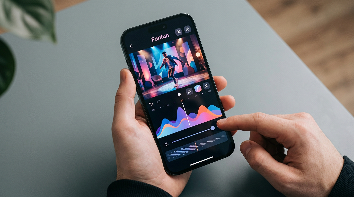 A smartphone screen showing a creator editing a personalized AI video on a modern creator platform.