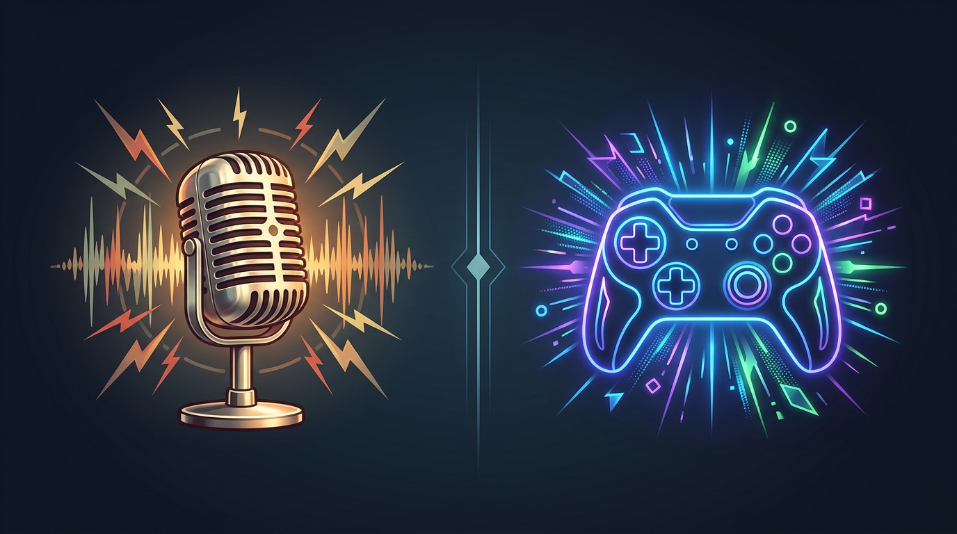 An infographic layout comparing classic radio chaos with modern gaming hype styles.