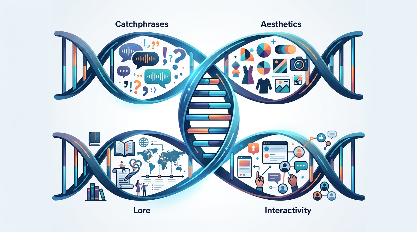 Infographic showing the four core components of a successful viral digital persona.