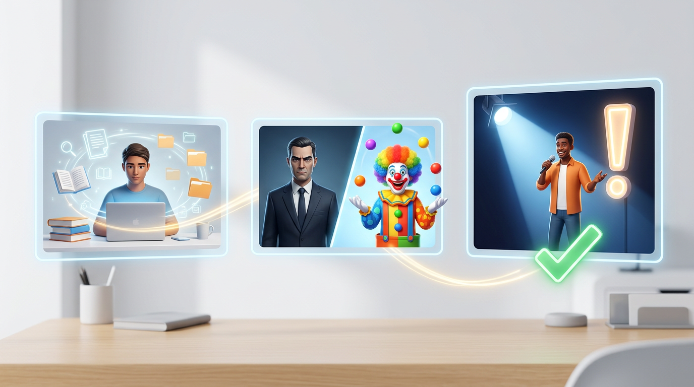 A visual checklist outlining the three-step scriptwriting framework for creating engaging AI celebrity videos.