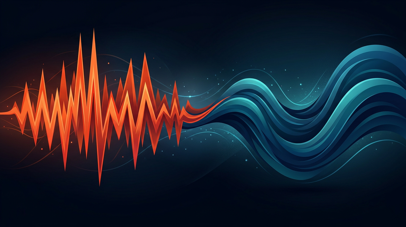 A stylized soundwave graphic representing the contrast between high-energy comedy and deep dramatic vocal tones.