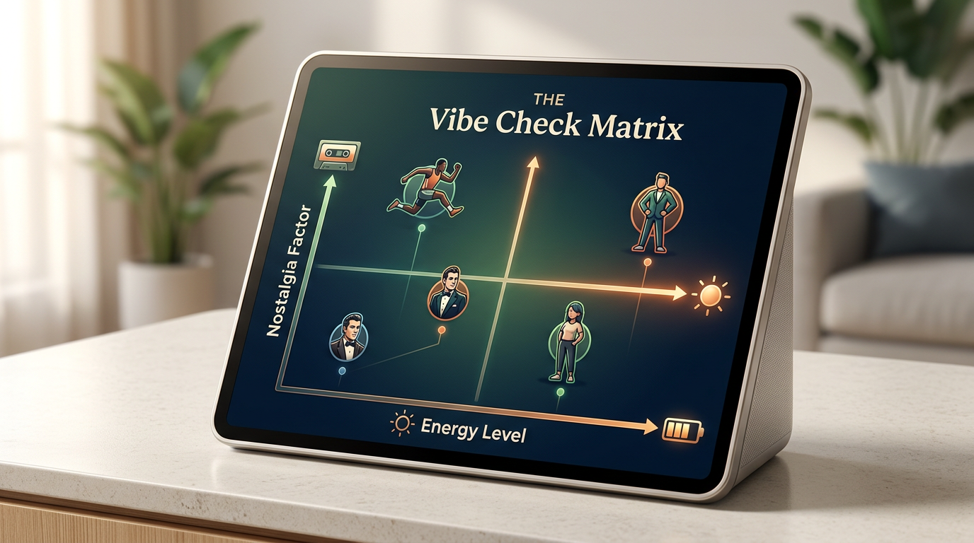 A decision matrix chart helping creators select the right AI persona based on energy and nostalgia.