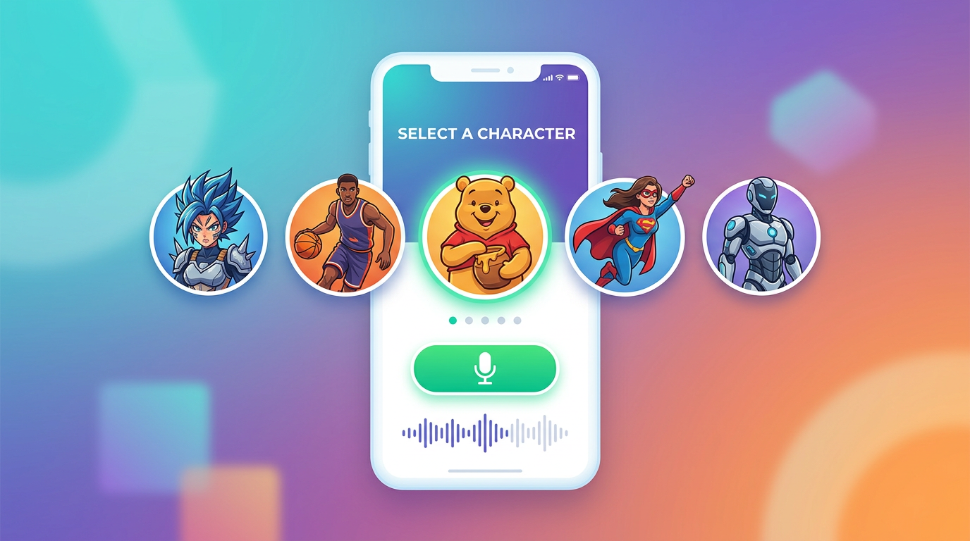 An interface showing a diverse library of AI character and celebrity personas available for generating custom voice greetings.
