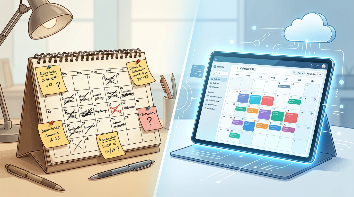 An infographic comparing slow traditional booking processes with instant digital AI video generation.