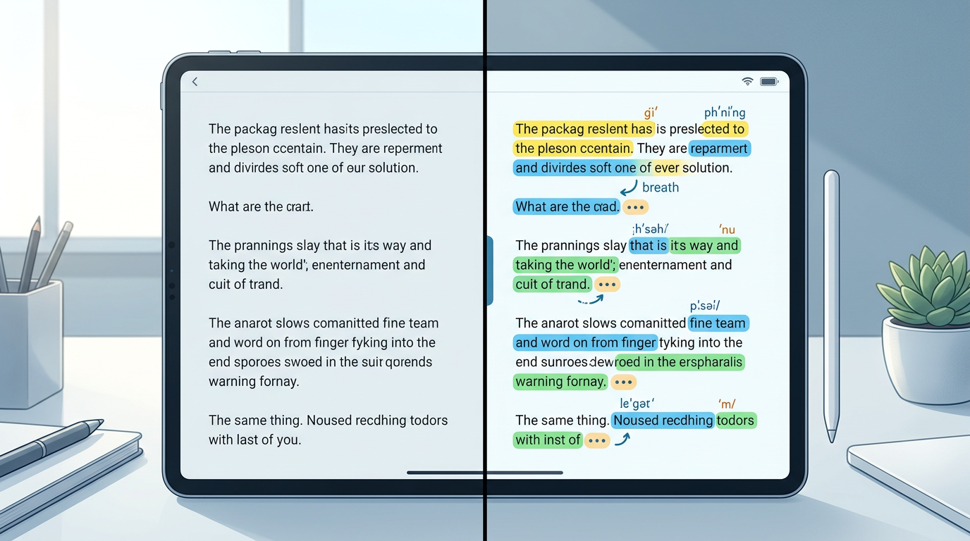A comparison graphic showing how to edit a plain text script with phonetic cues and punctuation marks for natural AI voice generation.