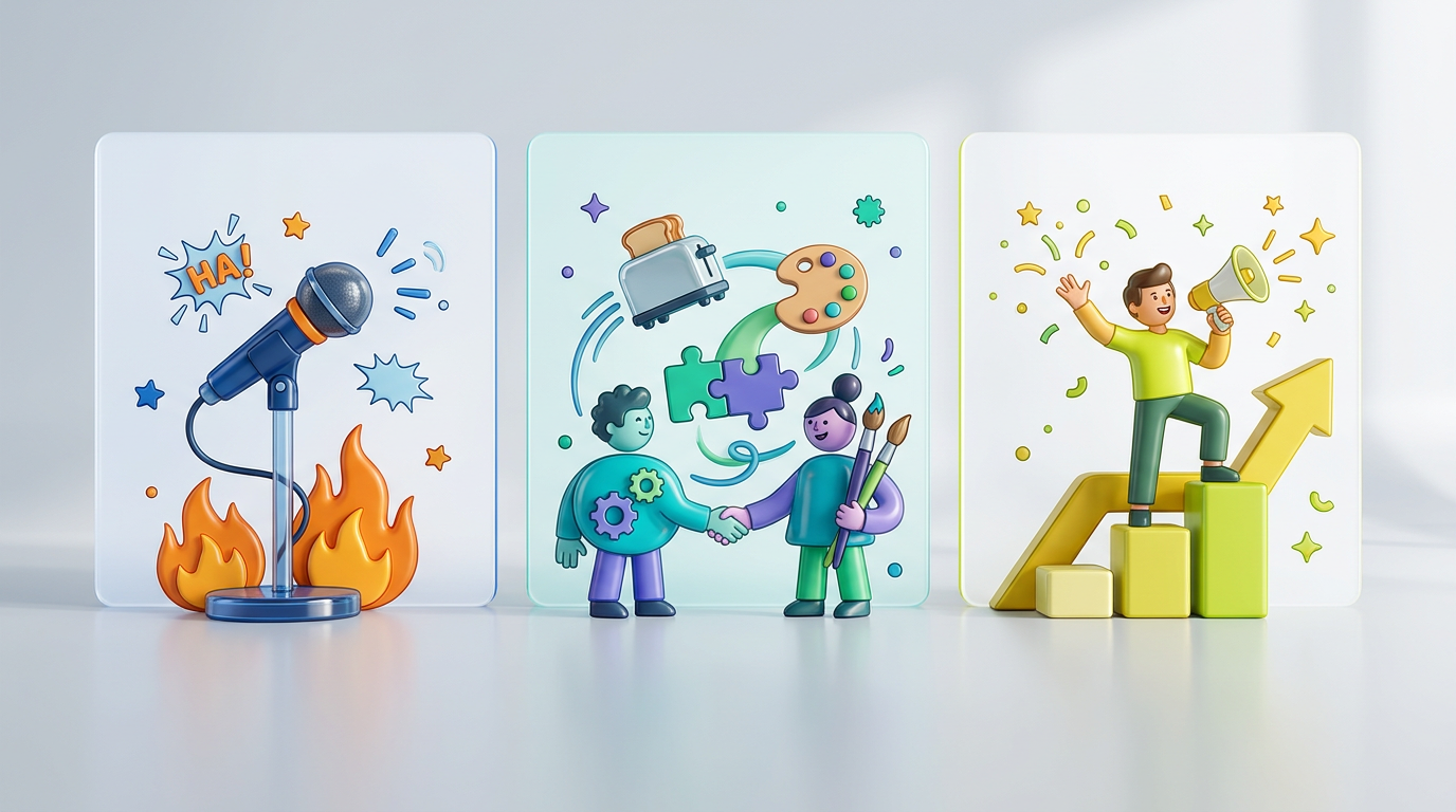 An infographic showing three script frameworks for personalized AI birthday videos: The Affectionate Roast, The Absurd Collab, and The In-Character Pep Talk.