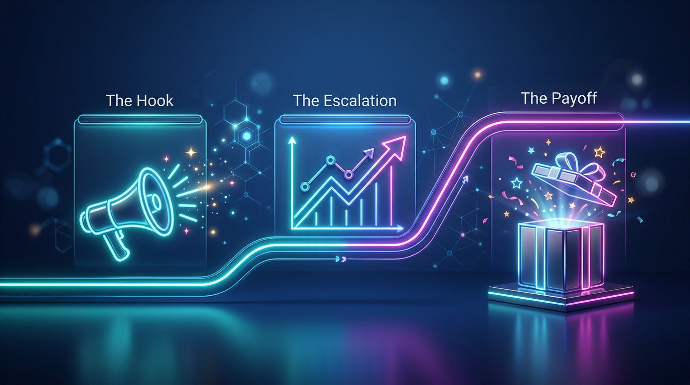 A three-step diagram outlining the script structure for a high-retention AI birthday video.