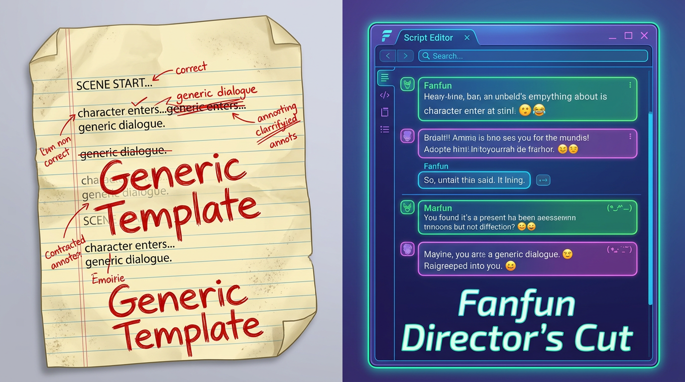A side-by-side visual comparison of a generic birthday shoutout script versus a highly detailed, personalized AI birthday script.