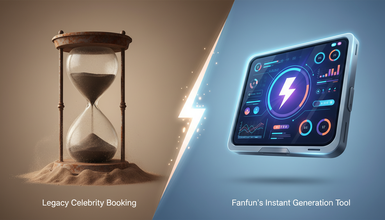 An illustrative comparison showing the slow turnaround of legacy celebrity apps versus the instant generation of Fanfun.