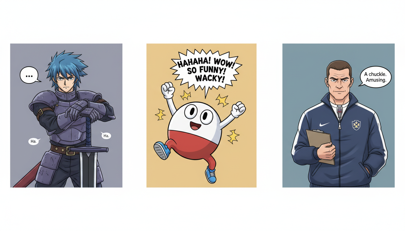 Visual guide illustrating how to match different AI character personas with their ideal comedic styles.