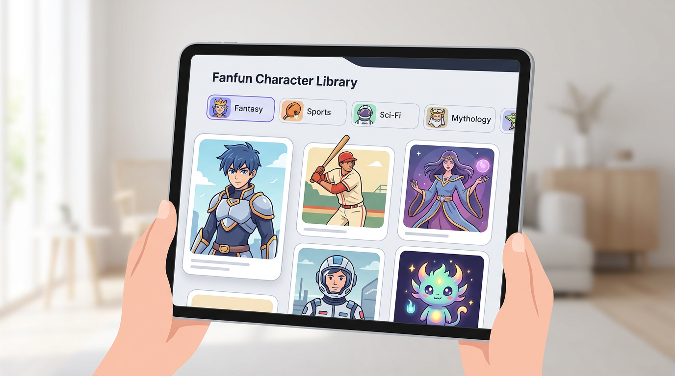 A modern user interface displaying a curated selection of diverse AI character cards for instant video generation.