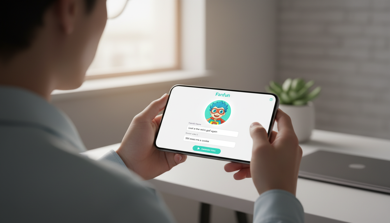 A person using a smartphone app to customize a funny, personalized character video message for a friend's birthday.